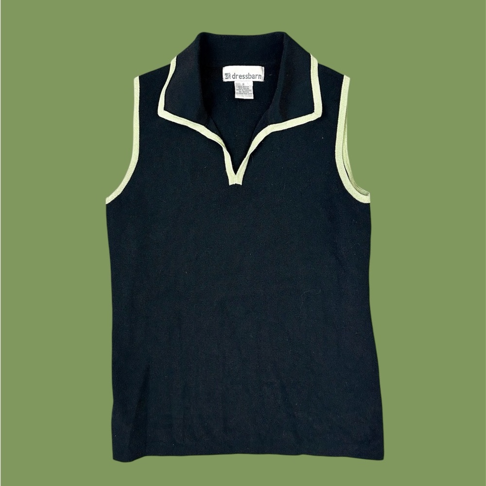 DRESS BARN Women’s Small Black Green Vest Top Blouse Tank Stretchy Contrast Seam